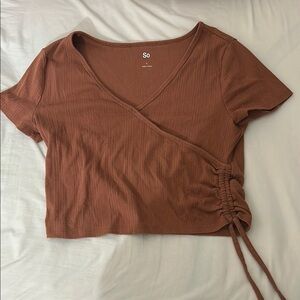 So Women's Brown Wrap Top